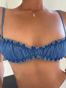 Aloruh Damen Jeans Trägerhemd, Sexy, Blau - Helle Waschung - Übersicht 4