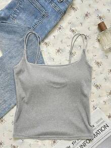 Attitoon 2pcs/Set Women's Casual Minimalist Camisole, Light Gray & Light Yellow, Suitable For Summer,Summer Top - Multicolor - View 2