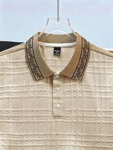 Daypath Men's Casual Vintage Textured Patchwork Ribbed Collar Polo Shirt, Summer - Apricot - View 4