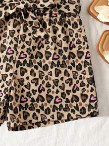 少女黑色极简吊带背心和豹纹系带短裤两件套 - 黑色 - 查看 5