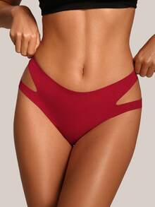 Barelissa Quần lót nữ cạp cao khoét lỗ tối giản - Màu Đỏ Sâu - Xem 3
