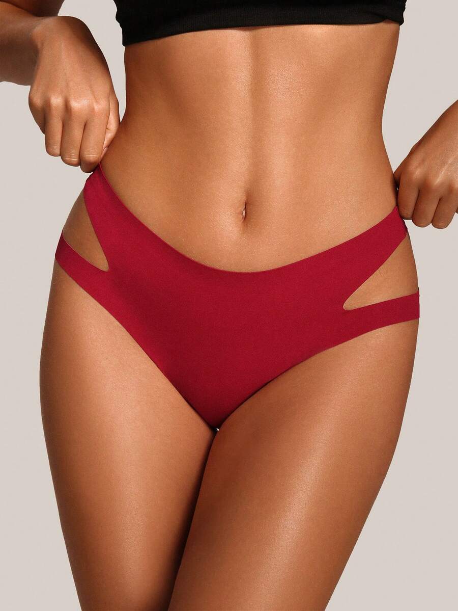 Barelissa Quần lót nữ cạp cao khoét lỗ tối giản - Màu Đỏ Sâu - Xem 1