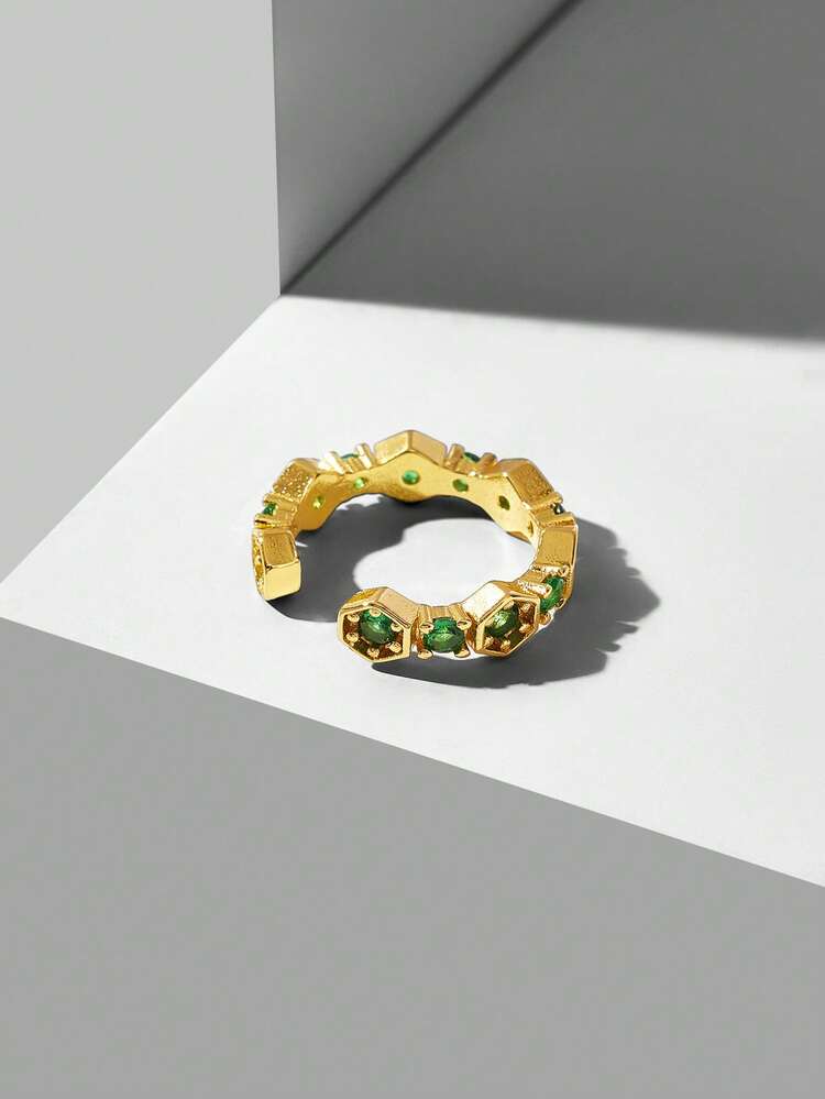 PRE18K GOLD PLATED RHOMBUS GREEN DIAMOND RING