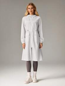 OutZeal 女士防晒夹克 徒步露营 防紫外线 轻便长款连帽户外上衣 - 淺灰色 - 查看 5