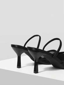 Mnmlis Giày cao gót mũi nhọn gợi cảm cho nữ, phần trên thấp, gót nhọn thấp, quai sau, giày công sở thoáng khí, chất liệu lưới màu đen. - màu đen - Xem 4