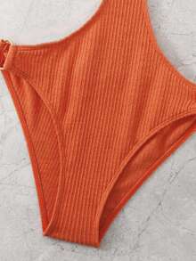 SHEIN Swim 夏季沙灘鏈接中空連體泳衣，泳裝 - 亮橙色 - 查看 5