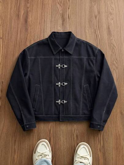 SWAVVY Áo khoác nam dáng ngắn phối đường chỉ tương phản, phong cách đường phố thời trang cho việc đi lại hàng ngày, mùa xuân/thu.