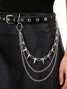 ROMWE Goth Bộ 2 dây đai/xích eo kết hợp, phong cách punk với khoen mắt cáo, thiết kế retro, đinh tán hợp kim nhiều lớp, dây xích đai trang trí - Bạc - Xem 4