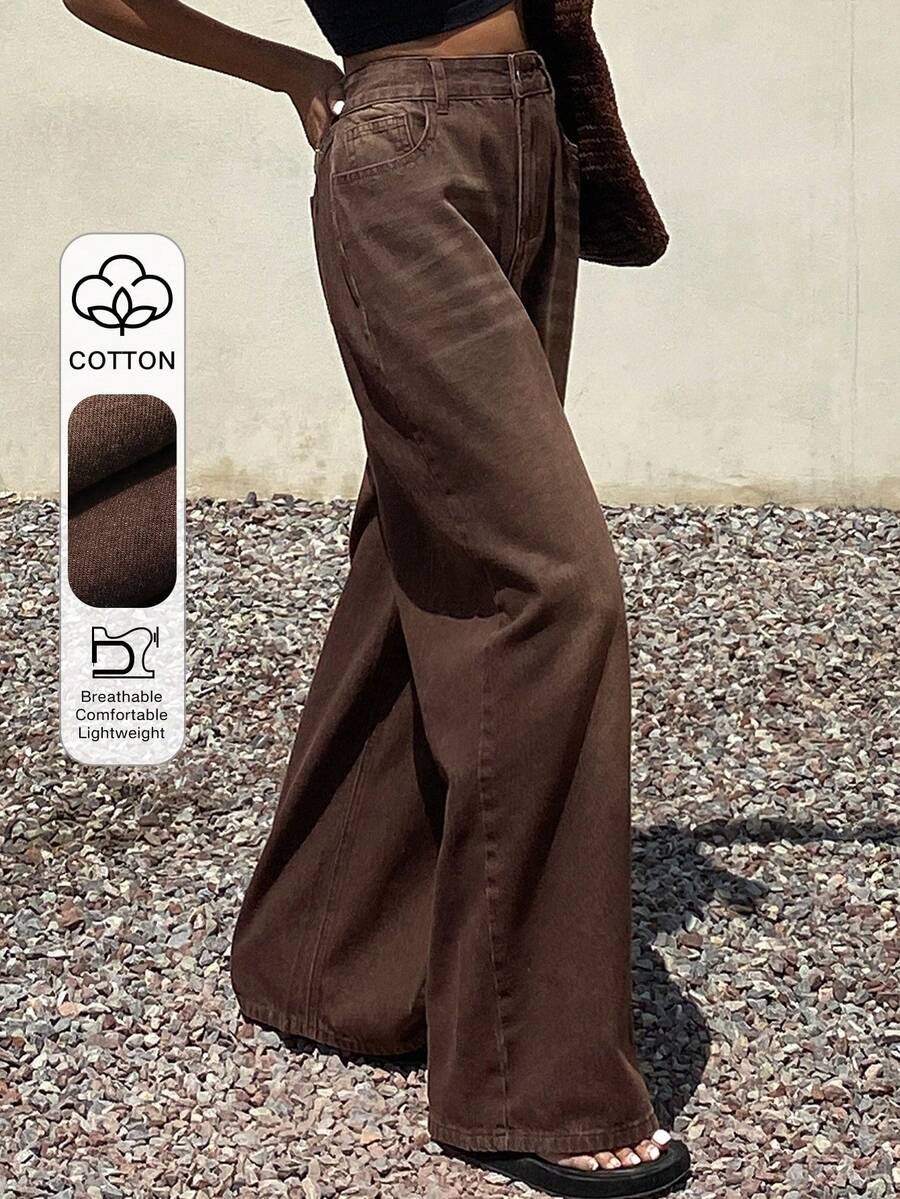 DAZY Brown Cotton Casual Street Style Women Jeans, Spring & Summer - Brown - View 1