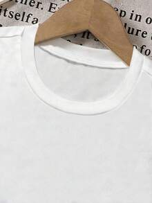 SHEIN Coolqubz 男童短袖圆领T恤，国旗和人脸印花，街头时尚图案，白色短袖圆领T恤，春夏街头短袖，面料柔软舒适，休闲街头风必备单品 - 白色 - 查看 5