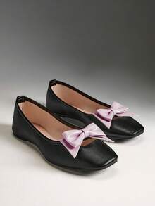 Solezae Women's Casual Elegant Comfortable Bowtie Ballet Flats - Black - View 11