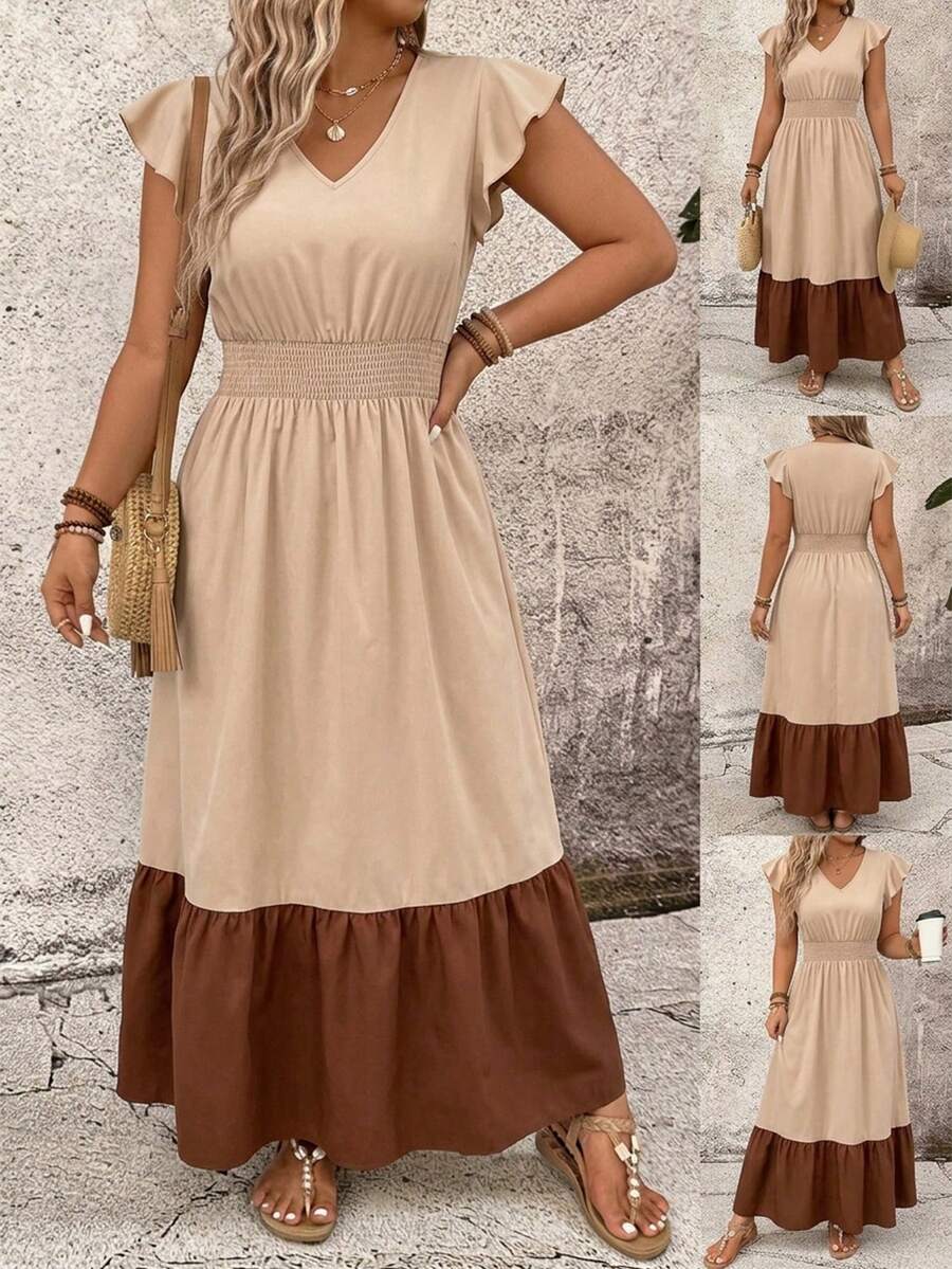 SHEIN Clasi 大码女式V领碎花连衣裙 - 彩色 - 查看 1