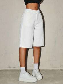 SHEIN Tall Women's Loose Casual Bermuda Denim Shorts With Pockets - White - View 6