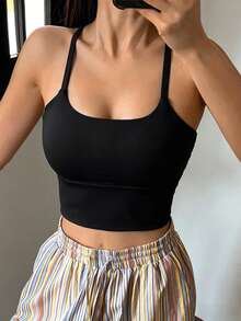 DAZY Solid Color Lightly Padded Sports Bra For Women - Black - View 3