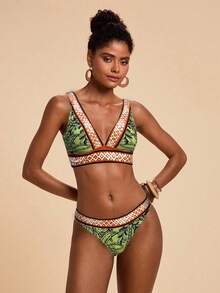 SHEIN TRVLCHIC 女士夏季沙滩拼接比基尼和三角泳裤套装 - 彩色 - 查看 3