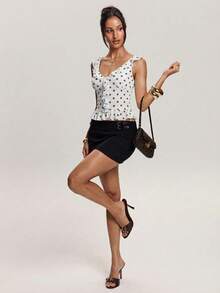 SHEIN BAE Women's Polka Dot Print Ruffle Hem Fashionable Blouse - White - View 5