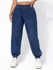 SHEIN EZwear Plus Size Casual Washed Jogger Jeans - Dark Wash - View 1