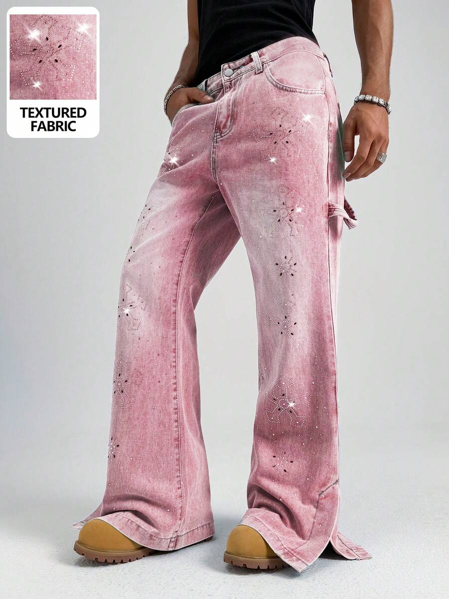PAVTROS Men's Fashionable Retro Casual Loose Fit Denim Jeans With Pockets, Versatile For Summer - Pink - View 1