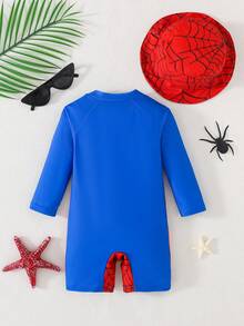 男婴蜘蛛网卡通印花长袖连体泳衣，夏季假日 - 彩色 - 查看 8