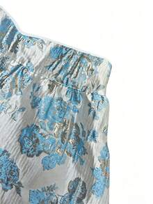 Celisse Elegant Women's Organza Jacquard Skirt - Blue - View 3