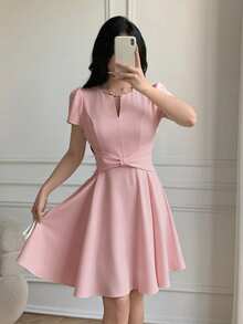 YkhahaYkhahaCelisse Vestido elegante con diseño de lazo para ceñir la cintura, estilo francés para mujeresYkhahaYkhaha - Rosa Pálido - Ver 2