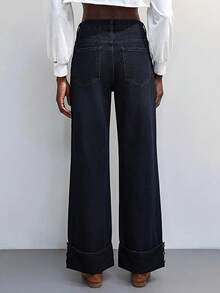 Maija Quần jeans nữ ống rộng có túi, dáng suông, đa năng. - Màu xanh lam - Xem 2
