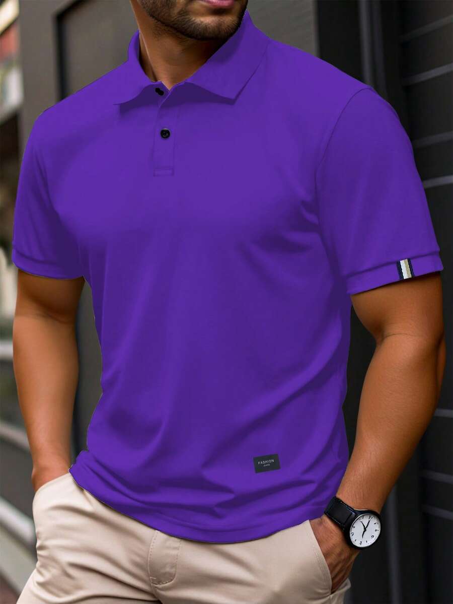 Manfinity Homme Kemeja Polo Lengan Pendek Pria Kasual untuk Sehari-hari & Perjalanan ke Kantor, Musim Panas - Purple - View 1