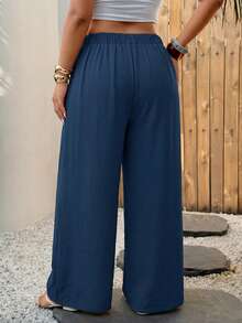Modelyn Pantalones holgados de mujer con cintura ceñida, con aplicaciones y recortes, versátiles para primavera/verano - Azul Marino - Ver 2