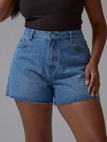 MUSERA Plus Size Low Rise White Raw Hem Denim Shorts Spring Summer Elegant Easter Cute Vacation Casual Everyday Core Denim - Blue - View 5