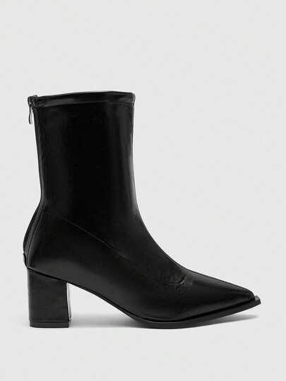 CUCCOO BIZCHIC Botas de tobillo de tacón alto elegantes y de moda con diseño de cremallera trasera y punta puntiaguda para mujer