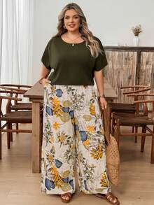 SHEIN CURVE+ 2-Piece Set Of Plus Size Women's Casual Printed Shirt And Pants, Versatile For Spring And Summer, Suitable For Going Out - Multicolor - View 8