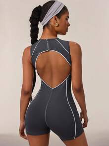 Normani Mono ajustado sin mangas con ribete de contraste para mujer - Gris - Ver 7