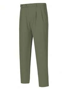 Manfinity Homme Men's Casual Solid Color Slant Pocket Folded Pleated Straight Leg Pants - Army Green - View 7