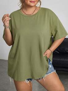 SHEIN CURVE+ 3pcs/Set Plus Size Summer Loose Fit Crew Neck Versatile Short Sleeve T-Shirts In White, Black And Gray,Curve Plus ,Hoho Vacation - Multicolor - View 3