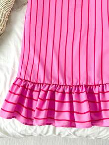 SHEIN Đầm chữ A không tay màu hồng thời trang cho bé gái tuổi teen, thích hợp cho kỳ nghỉ hè, đi nghỉ mát. - Hồng - Xem 4
