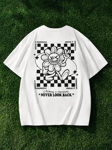 EASEVO Plus Size Men's Cartoon Floral Print Knit Casual Short Sleeve T-Shirt - White - View 5