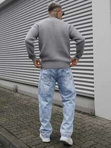 Artur Kramer 男士破洞直筒牛仔裤 - 淺色水洗藍 - 查看 3