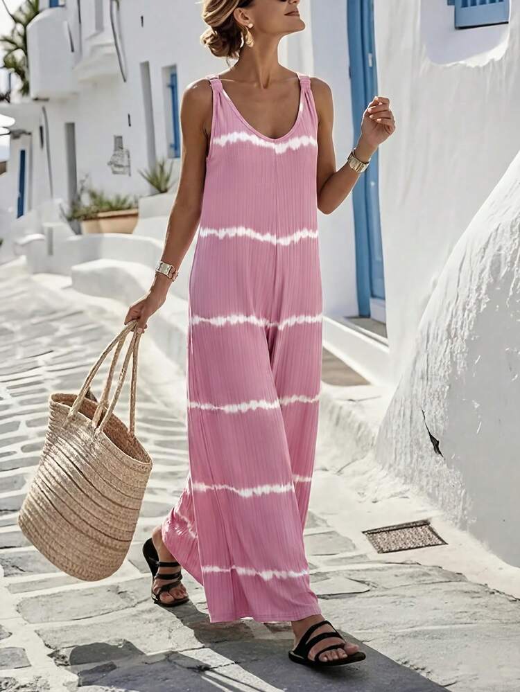 EMERY ROSE Bộ áo liền quần không tay in họa tiết phong cách thường ngày dành cho nữ mùa hè - Hồng - Xem 1