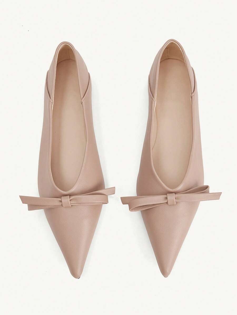 CUCCOO CHICEST 尖头，低鞋面蝴蝶结，平底，舒适百搭，时尚软底，优雅仙女鞋，杏色芭蕾舞女鞋 - 杏色 - 查看 1