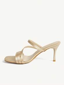 CUCCOO CHICEST Women's Fashion Square Toe Celebrity Gold Satin Material Open-Toed Evening Party Party With Skirt Stiletto High Heel Sandals Summer Shoes - Golden JS - View 5