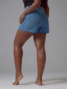 MUSERA Plus Size Low Rise White Raw Hem Denim Shorts Spring Summer Elegant Easter Cute Vacation Casual Everyday Core Denim - Blue - View 2