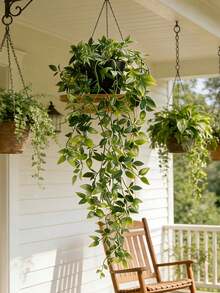 1 pieza Planta colgante artificial | Planta colgante falsa, planta artificial en maceta en miniatura adecuada para pared de flores DIY, flores falsas resistentes a los rayos UV para jardín colgante, balcón, alféizar de ventana, decoración exterior, ideal para hogar, sala de estar, oficina, baño, decoración de estantería, decoración de boda y cumpleaños, perfecta para decoración de primavera y verano al aire libre y del patio - Verde - Ver 7