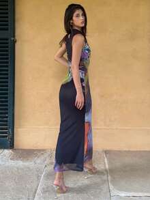 AmyJordy Vestido sin mangas con estampado floral elegante para mujer, de verano - Negro - Ver 5