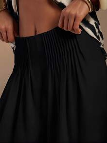 Hauture Pantalones anchos de lino plisados y relajados, de estilo casual y sexy para mujer - Negro - Ver 4