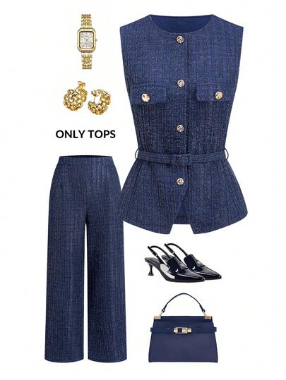 Ellevyn 女士金属单排扣优雅背心衬衫