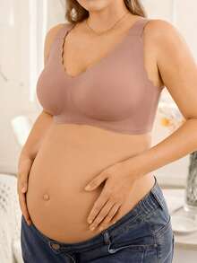 Moonlight&Mama Plus Size Seamless Maternity & Nursing Bra With Wavy Trim - Mocha Brown - View 5