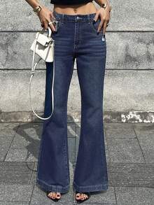 DAZY Jeans acampanados de algodón azul lavado para mujer, estilo casual para primavera y verano Y2K - Azul - Ver 3