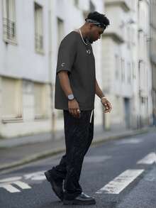 Heavens Edit Men Letter Graphic Drop Shoulder Tee - Dark Grey - View 6