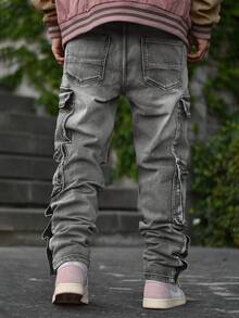 Devon Thys Men's Multi-Pocket Simple Fashion Multi-Pocket Denim Jeans, Casual Everyday Wear - Grey - View 2