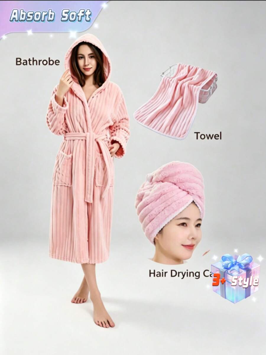 女士珊瑚绒连帽浴袍,一件装,适合浴室穿着,超柔软,吸水性强,亲肤舒适。适用于浴室、健身房、酒店、海边度假及日常穿着。居家旅行皆宜,是馈赠亲友的理想之选。 - 粉色 - 查看 1